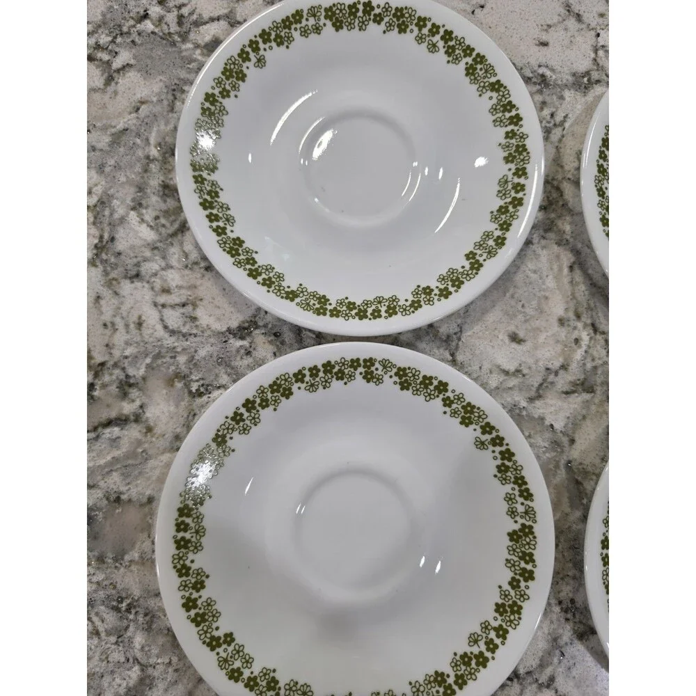 4 Corelle Spring Blossom Green Saucer Plate 6” Crazy Daisy USA Vintage